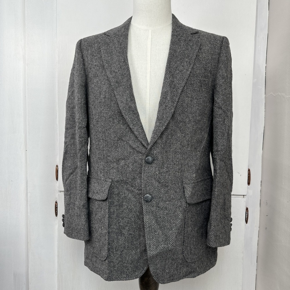 Vtg Imperial by Haggar Tweed Wool Blazer‎ Men 40R Grey Herringbone Made in USA